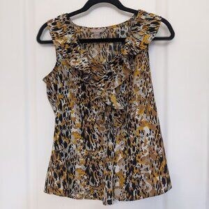 Banana Republic, Sheer, Leopard Print, Ruffle Front, Sleeveless Blouse